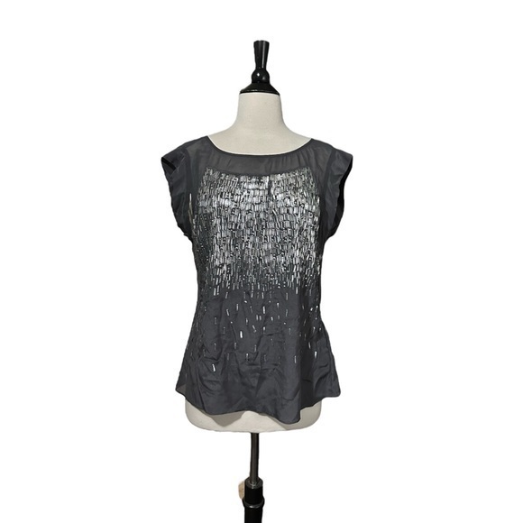 Rebecca Taylor Panther Ombre Beaded Silk Blouse Size 8 - Picture 3 of 9